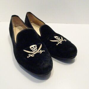 Stubbs & Wootton Velvet "SKULL" Slippers Loafers Shoes 10.5 Black *FLAWS READ*